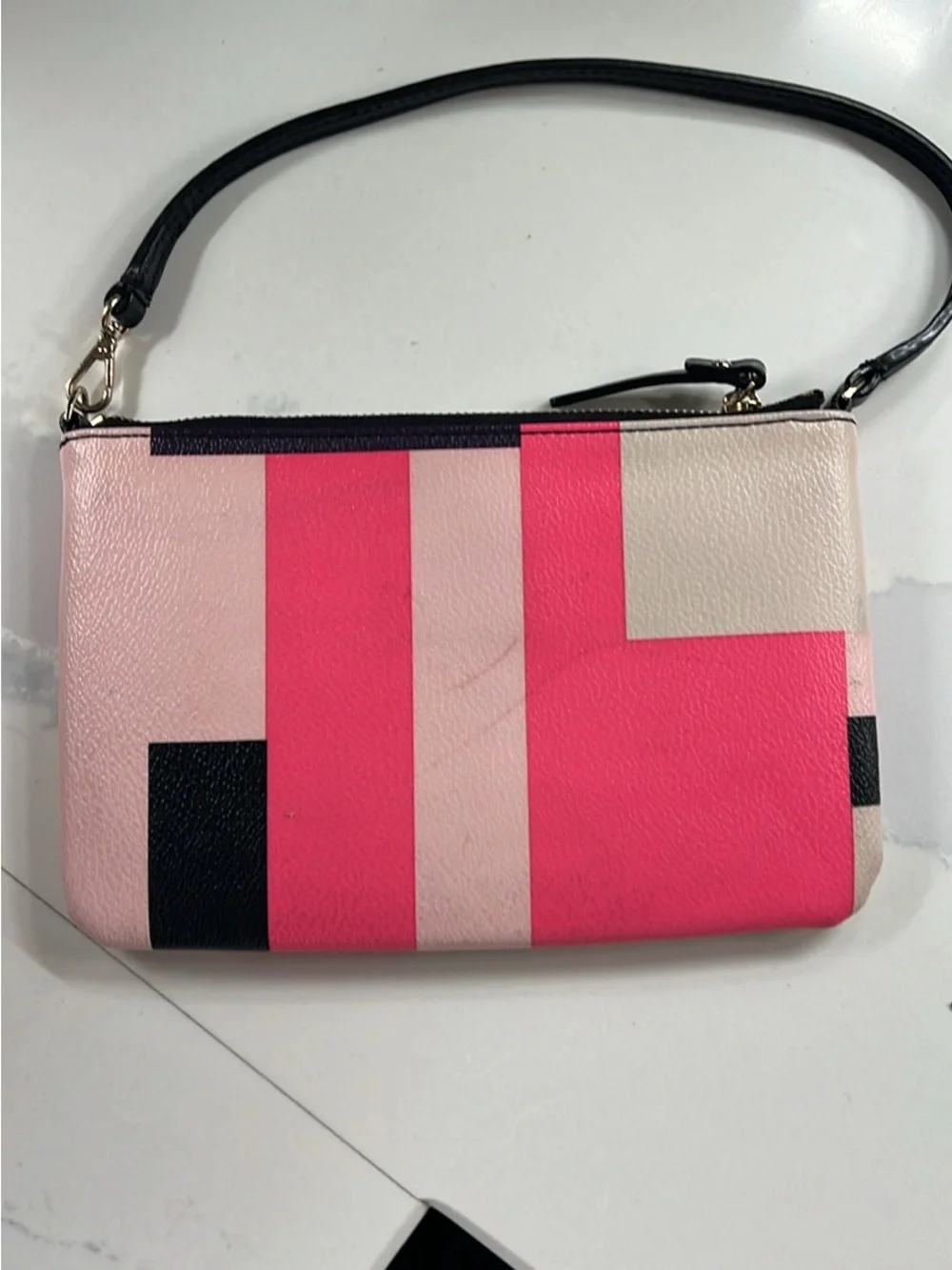 Kate Spade Pink Geo-Block Leather Wristlet